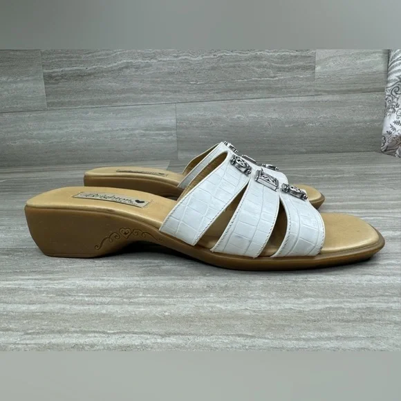 Brighton Brandy White Croc 3 Strap Made in Italy Sandals Womens Size 9.5 - Picture 2 of 10